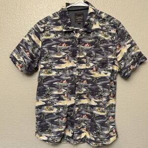 Fat Face Shirt Mens Medium Multicolor Blue Palm Aloha Hawaiian Volcano Print